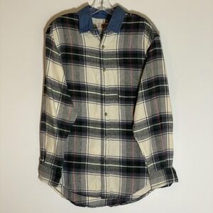 Vintage Route 66 Shirt Mens Medium Green Plaid Flannel Collar Button Up 90s